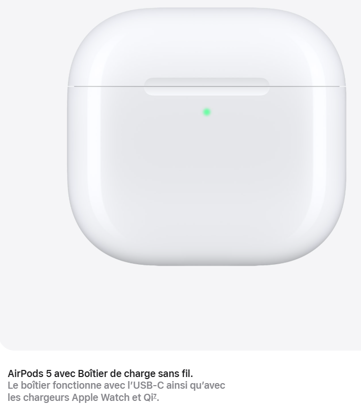 Airpods 5 avec boitier de charge sans fil