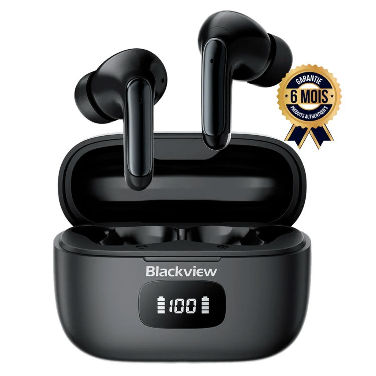 Écouteurs sans fil Blackview Airbuds 8 avec boîtier de charge, garantis 6 mois, au prix Cameroun.