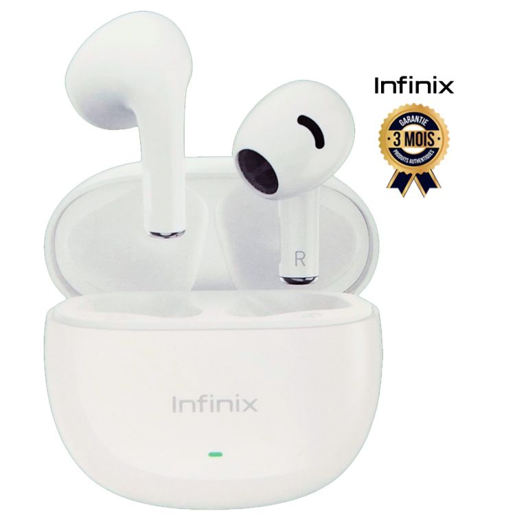 Écouteurs sans fil INFINIX Xbuds 3 Lite XE33 blanc, garantis 3 mois, en vente sur Glotelho Cameroun. 