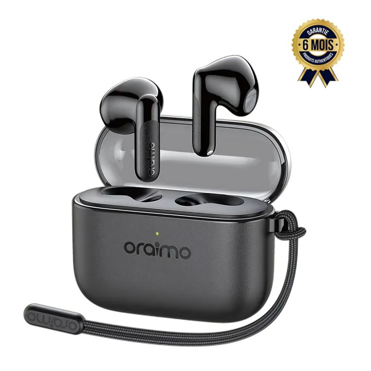 Écouteurs sans fil semi intra ORAIMO SpaceBuds 2 Air, noir boitier de charge avec corde anti perte, garantie 6 mois, prix Cameroun. 