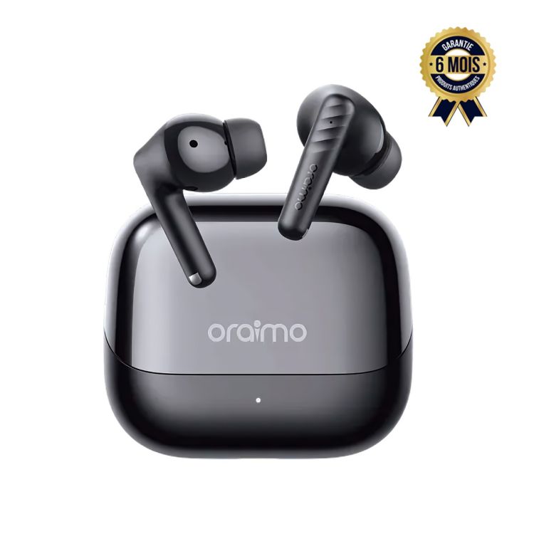 Écouteurs sans fil Oraimo SpaceBuds Neo+ - OTW-323P - Réduction Active du Bruit Hybride (Hybrid ANC) - Bluetooth 5.4 - Invites vocales Tahsan exclusives  - Autonomie 30h totale (ANC OFF) / 24h (ANC ON) - Compatible iOS & Android - Garantie 6 Mois