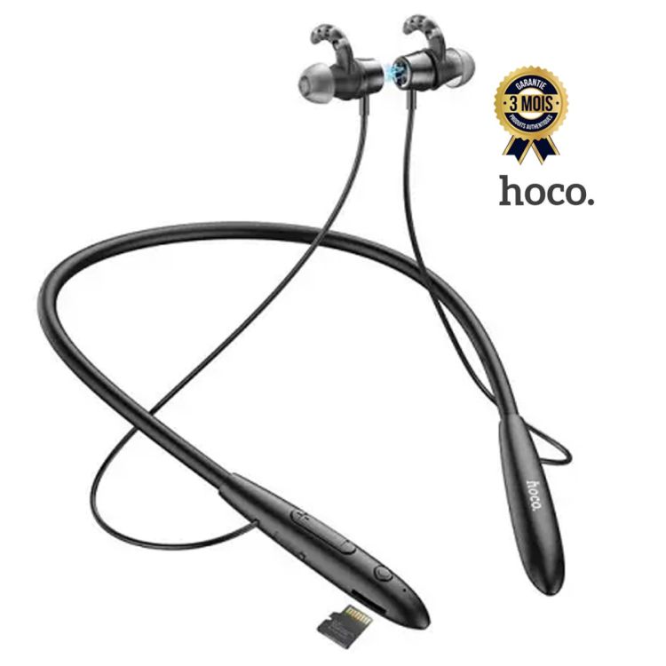 Écouteurs Tour de cou Bluetooth HOCO ES61 Pro - Bluetooth 5.1 - IPX4 - Port carte mémoire intégré - Noir - Garantie 3 mois