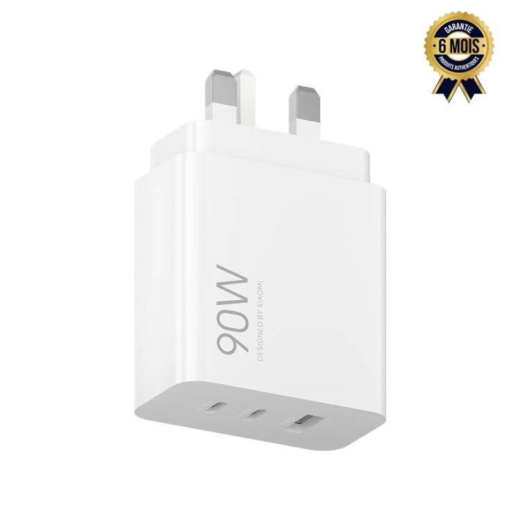 Boitier - Adaptateur Secteur Xiaomi HyperCharge – 90W – Technologie GaN – 3 Ports (2x USB-C, 1x USB-A) – Blanc – Garantie 6 Mois