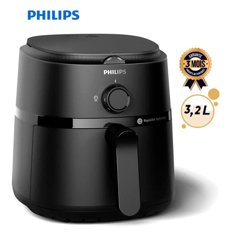 Air Fryer PHILIPS 3,2 L - Friteuse sans Huile digitale - NA110/09 - 1300W - Jusqu'à 200°C - Minuterie 60min - 12 Programmes - Panier Anti-adhésif - Noir - Garantie 3 mois