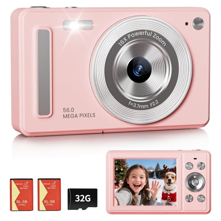 Appareil photo numérique pour enfants - Digital Still - Caméra 56 MP, Vidéo 1080P - Jeux intégrés - Carte 32 Go offerte et 2 Batteries - Rose - Garantie 6 mois