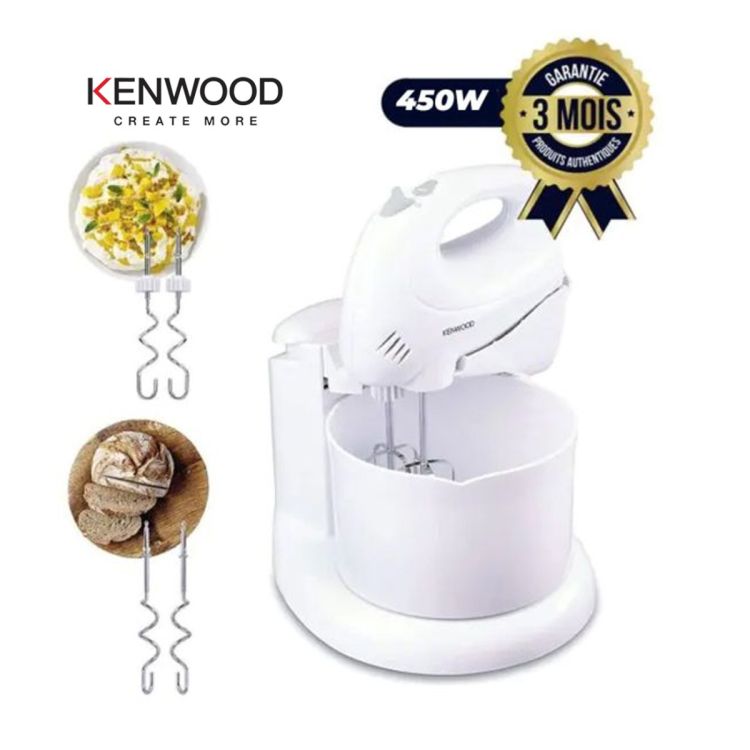 Batteuse électrique et compacte à main - KENWOOD - HMP32.A0WH - 450W - Bol 3L - 5 Vitesses + Turbo - Blanc - 03 mois | Glotelho Cameroun