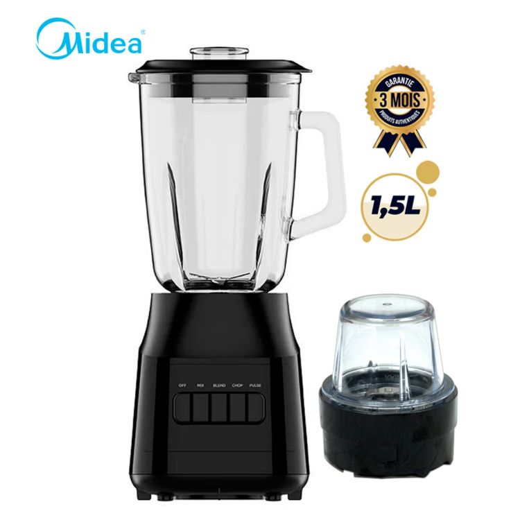 Mixeur Ice Crusher MIDEA 1,5L - 600W avec bol en verre, noir, vendu sur Glotelho