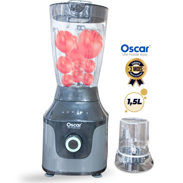 Blender with motor overheat protection - OSCAR - OSC-19PP - 300-350 watts - 2 speeds - 1.5 liter plastic bowl with 1 dry grinder Black Gray - price Cameroon