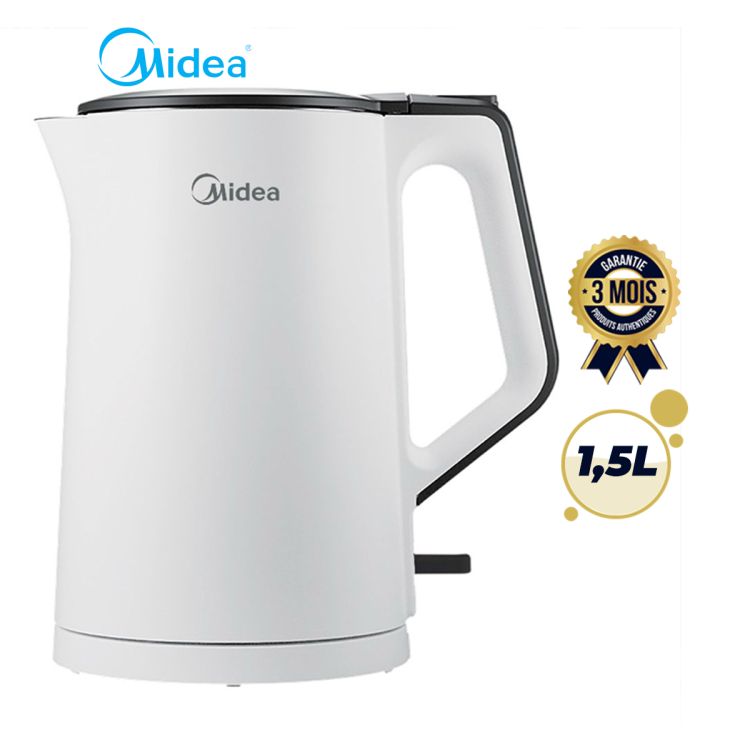 Midea 1.5L Electric Kettle - white, boil-dry protection, available at Glotelho.