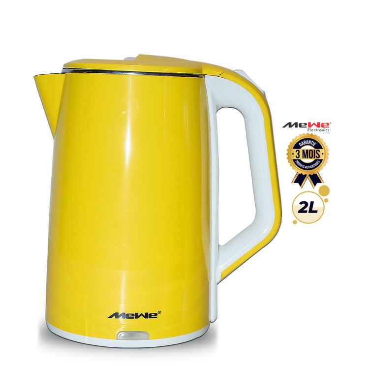 Electric kettle in stainless steel with plastic coating 1500 W, 2 liters, Yellow/white - Cameroon price