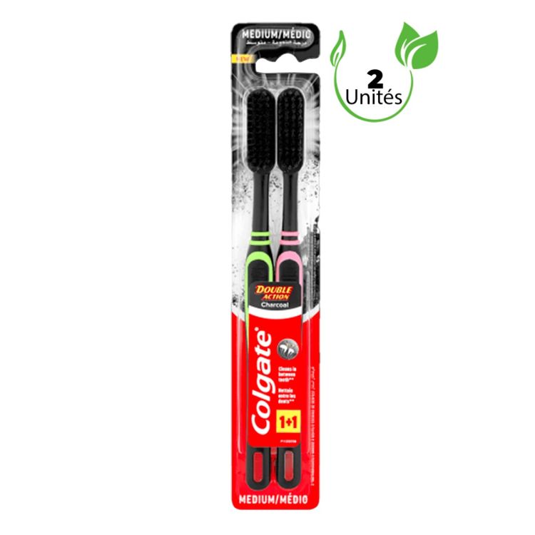 Colgate Double Action - Charcoal - Medium Toothbrush - 2 Pack sold in Cameroon