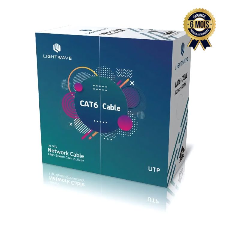 Câble Réseau Lightwave CAT6 UTP – Bobine 305m – 4 Paires 23 AWG – Cuivre – Usage Intérieur – Garantie 6 mois
