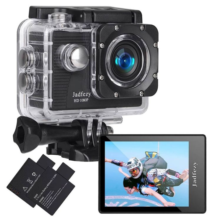 Caméra d'action FHD Prix en fcfa - 1080P/12MP - Caméra sous-marine 98FT/30M - Caméra de sport grand angle avec kit d'accessoires et avec 2 batteries| Glotelho Cameroun