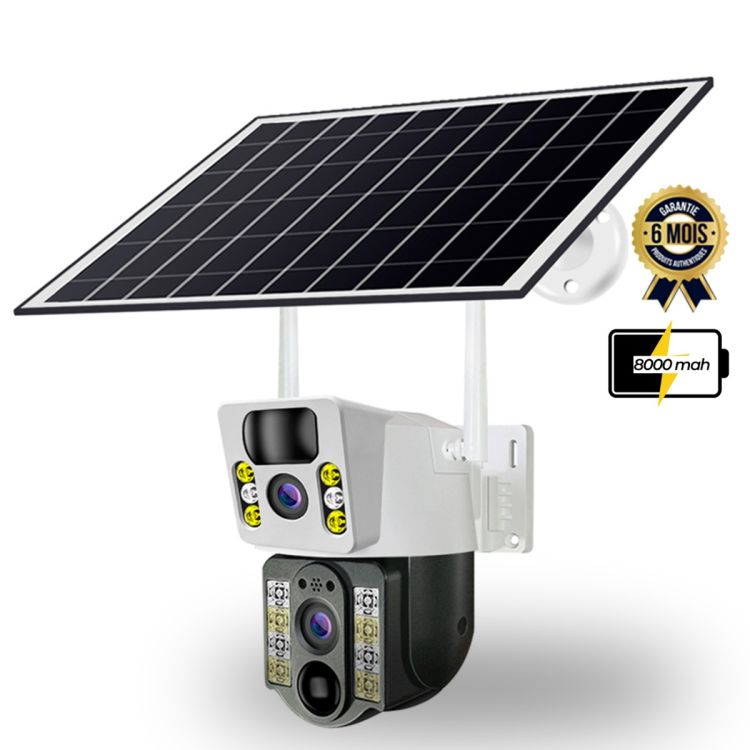 Caméra WiFi avec panneau solaire pour extérieur/interieur Prix en fcfa - Double ojectif - Batterie integrée 8000 mah - 6 Mois - (Prix en fcfa) | Glotelho Cameroun