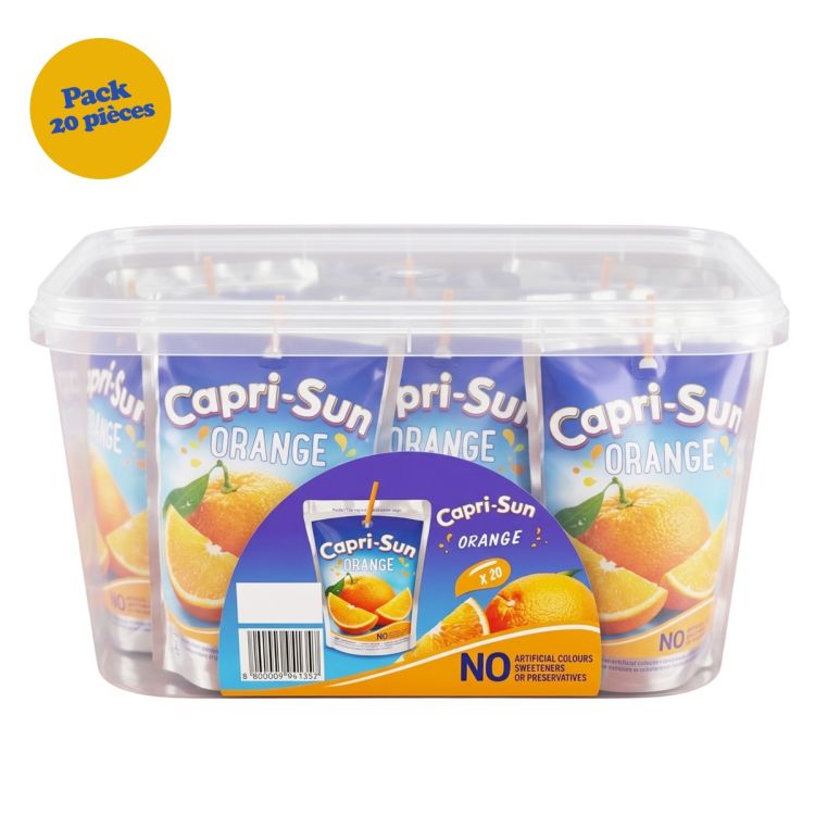 Jus fruité –  Capri‑Sun Orange – Pack de 20 x 200 ml –  Boisson à base de jus d'orange –  Sans conservateurs ni colorants artificiels – Poche avec paille