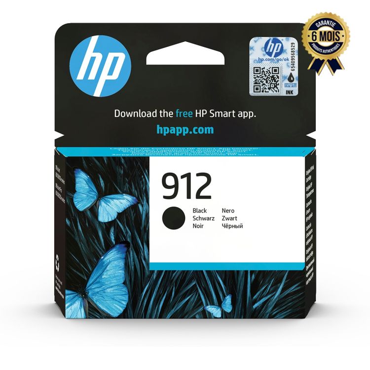 Cartouche d'encre Noire Originale – HP 912 – Rendement ~300 pages – Pour OfficeJet 8010/8012/8015 & Pro 8020/8025 - Garantie 6 mois