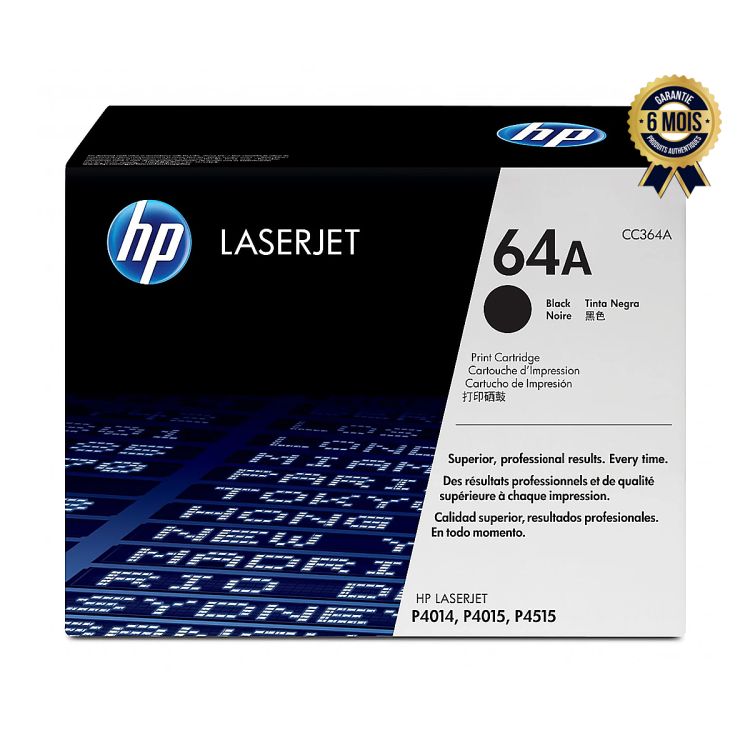 Cartouche de Toner Noir authentique - HP 64A LaserJet (CC364A) - 6 Mois