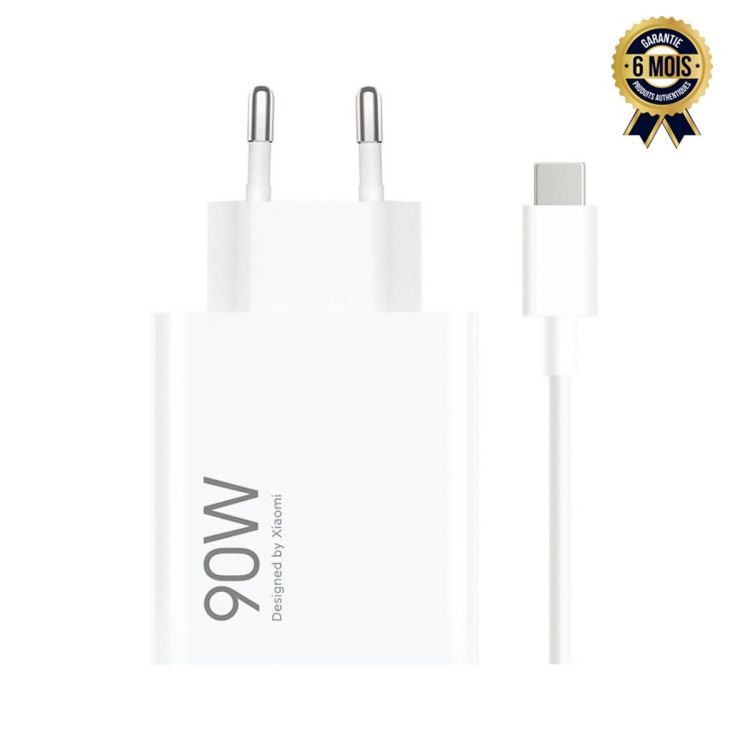 Chargeur secteur Xiaomi HyperCharge – 90W – GaN (Technologie Nitrure de Gallium)– Compatible PD 3.0, PPS, QC 3.0 et protocole Xiaomi – Câble USB‑C 1m inclus – Protection multi‑couches – Recharge ordinateurs portables -  Garantie 6 mois