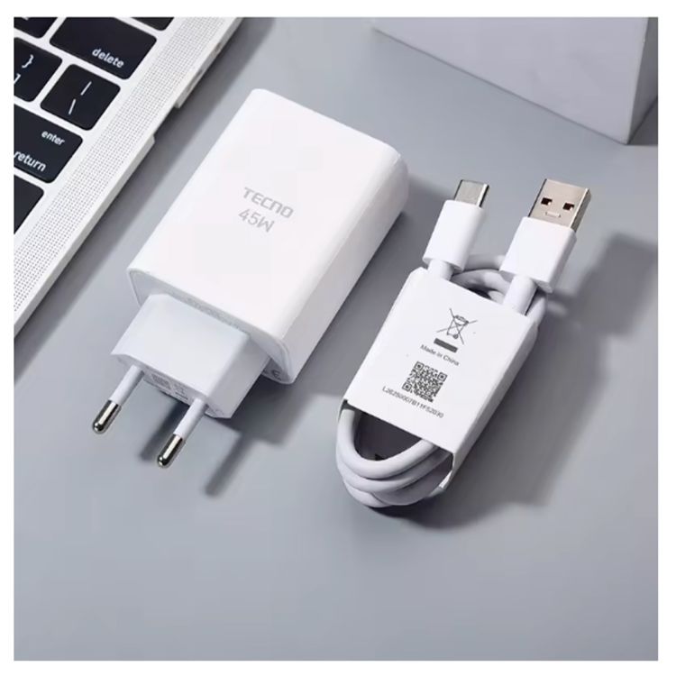 Chargeur TECNO U450TEB+C030 - 45 Watts - Cordon/Câble USB-C (Phantom) – Blanc
