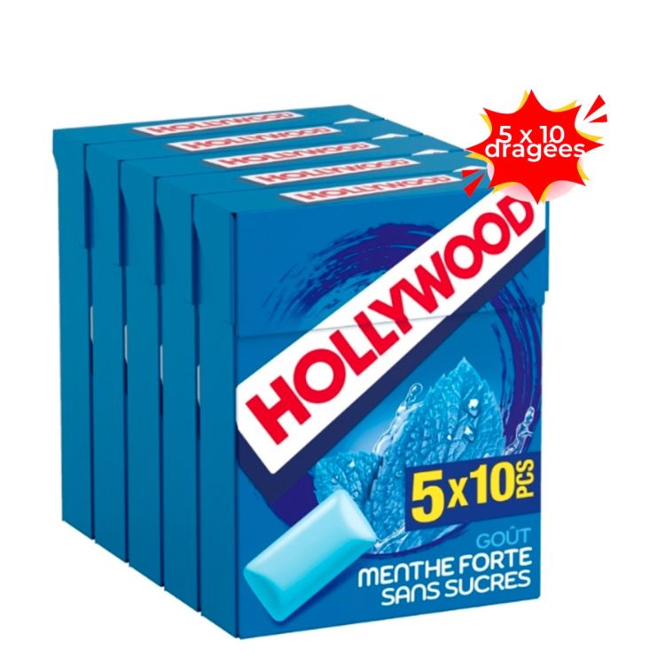 Chewing-gum Sans Sucre - Hollywood Ice Fresh - 5 x 10 dragées - Haleine fraiche garantie
