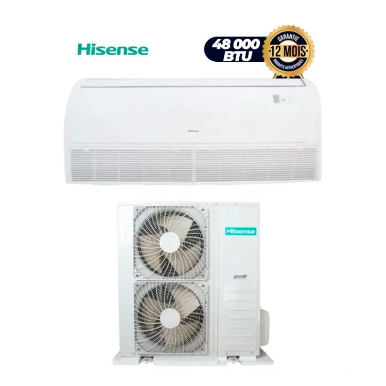 Climatiseur Split Plafond/Sol HISENSE AUV-48HR6SEC1 – 48 000 BTU (5 CV) – Réversible Chaud/Froid – Non Inverter – R410A – Débit d'Air 2 000 m³/h – Garantie 12 Mois