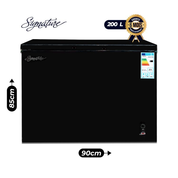 Congélateur coffre - SIGNATURE - SGA-CF200 - Capacité 200L - Classe Énergétique A+ - Classe Climatique T Tropical - Serrure - Silencieux - Couleur Noir - Garantie 6 Mois