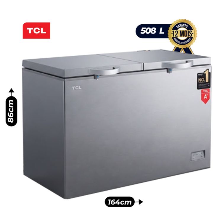 Congélateur Coffre TCL - F660CFSL - 508 Litres  - Double Couvercle - Classe Climatique Tropicale T - A+ - Gaz R290 - Silver - Paniers inclus - Garantie  12 Mois