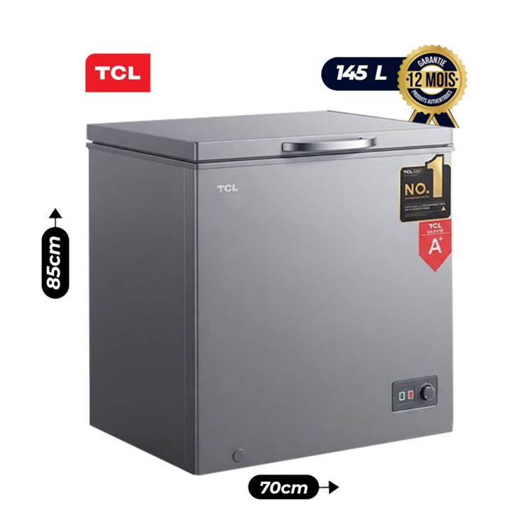 Congélateur coffre horizontal - TCL - F188CFSL - 145 Litres - Classe A+ - Classe Climatique Tropicale T - R600a - Silver - Garantie 12 Mois
