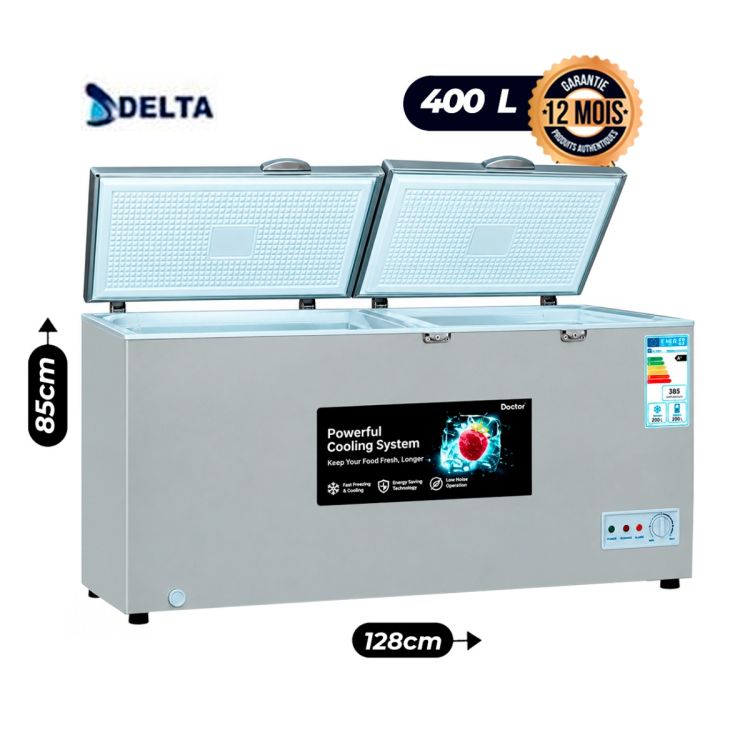 Horizontal Chest Freezer - Delta DCF-449XX - 400 Liters - Double Lid, 12-month warranty from Glotelho Cameroon. 