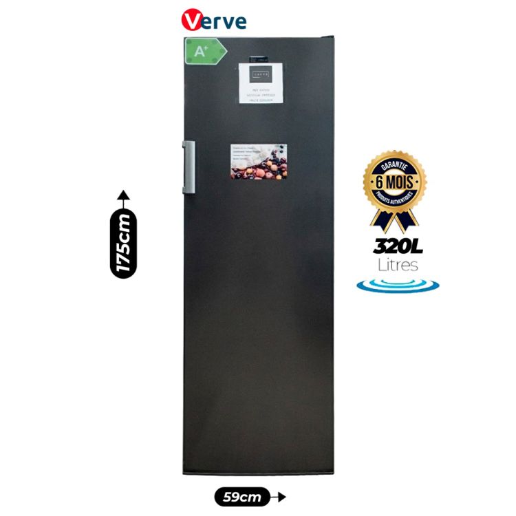 Congélateur Vertical VERVE VV320VF - 320L, No Frost, Classe A+, écran numérique en façade, gris, garantie 6 mois. 