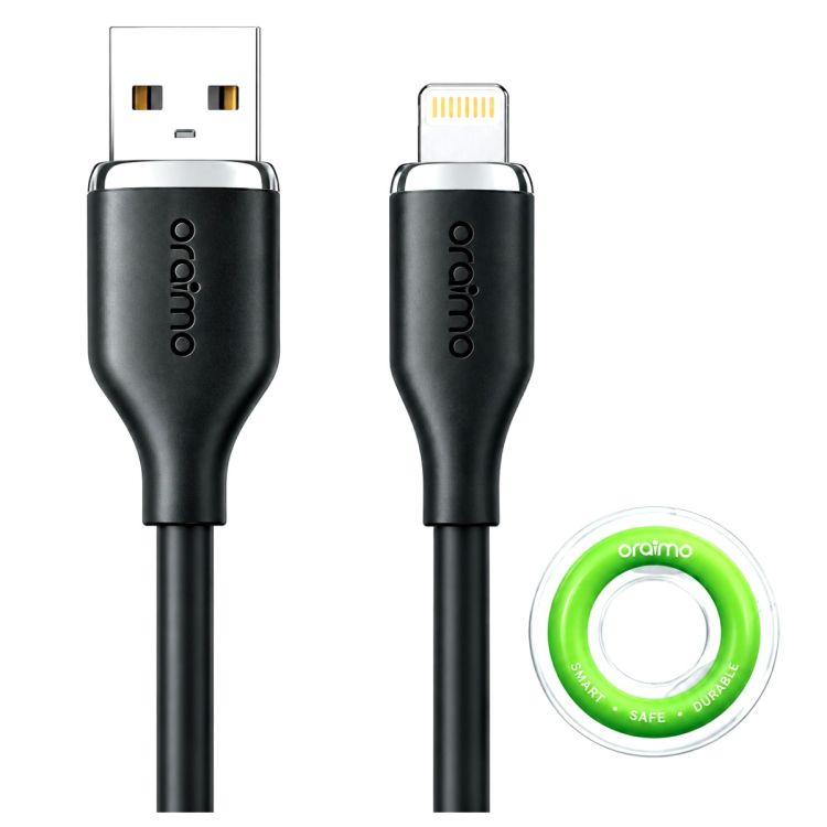 Cordon ORAIMO Silkline OCD-115L - 1 mètre - 2,4A - Bout Usb-A vers Lightning, noir