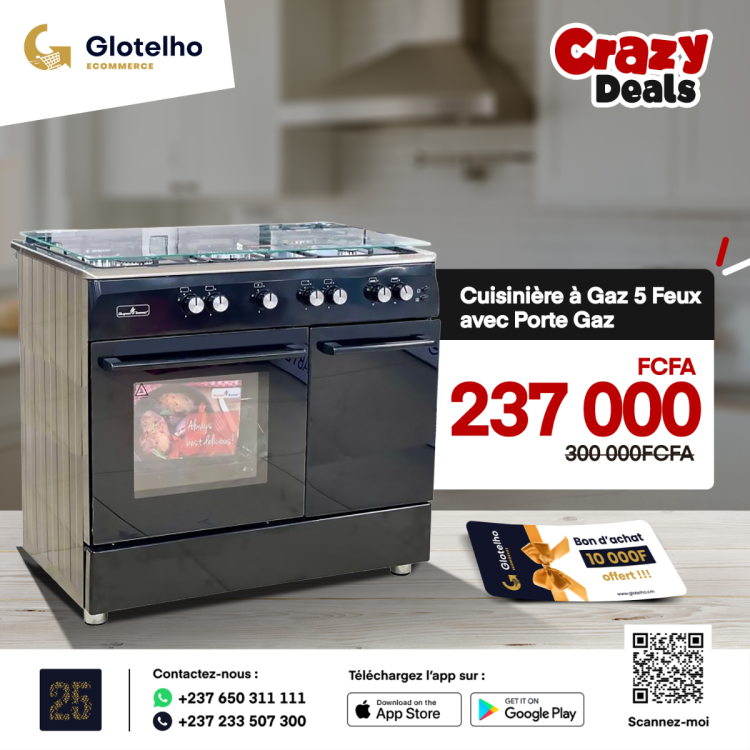 achat cuisinière à gaz 5 feux - Super Flame - 60*90 - Avec porte gaz| Glotelho Cameroun