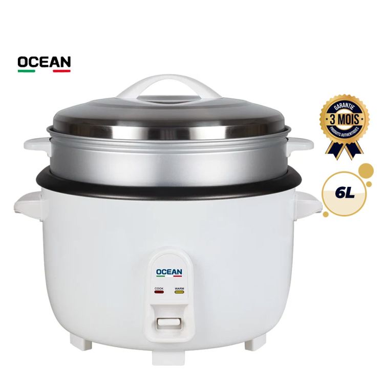 Cuiseur à riz électrique - OCEAN - OCRCR5620WX - 6 Litres - 2000W - Cuve Antiadhésive - Panier Vapeur - Garantie 3 mois