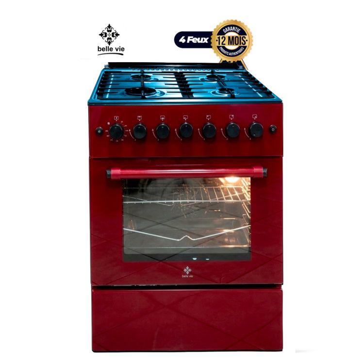 Cuisinière à Gaz BELLE VIE - F6B40G2-IX – 60x60 cm – 4 Foyers – rouge, garantie 12 mois, prix au Cameroun. 