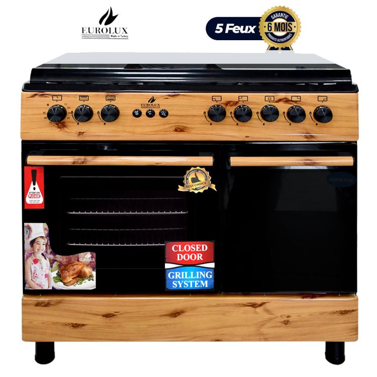 Automatic 5 ring cooker - EUROLUX - Trendy Bois - 60 x 90 - Oven + Gas bottle holder - Brown - Warranty 06 months
