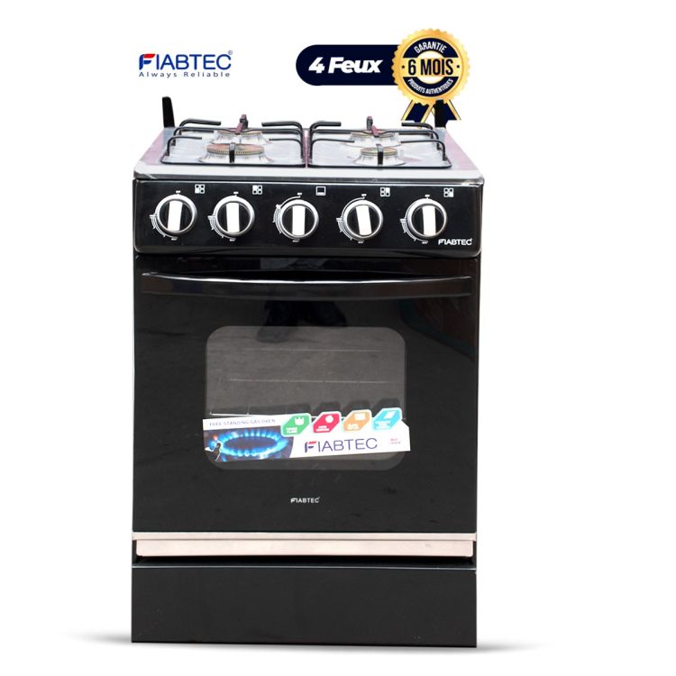 Cuisinière FIABTEC FTGOX‑5050 – 4 feux + Four Grill 55 L – 50×50 cm – Allumage automatique, Gaz GPL – Noir – Garantie 6 mois