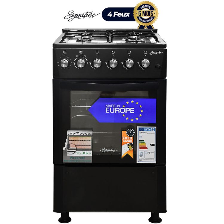 Cuisinière à gaz 4 feux - SIGNATURE - Inox - Noir  (Prix en fcfa) | Glotelho Cameroun