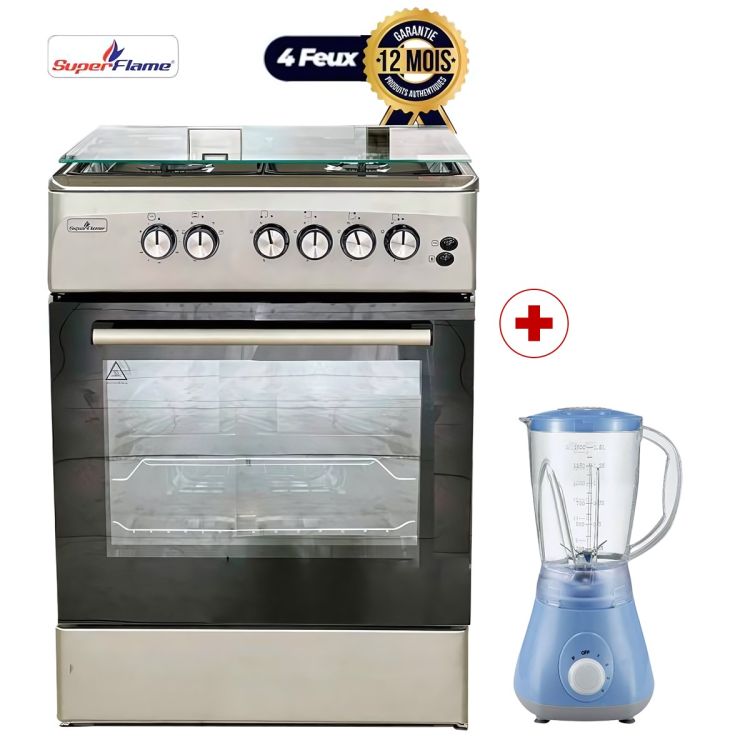 PACK Cuisinière SUPERFLAME 4 Feux 60 x 60 - INOX + Blender Roch  2-en-1 OFFERT