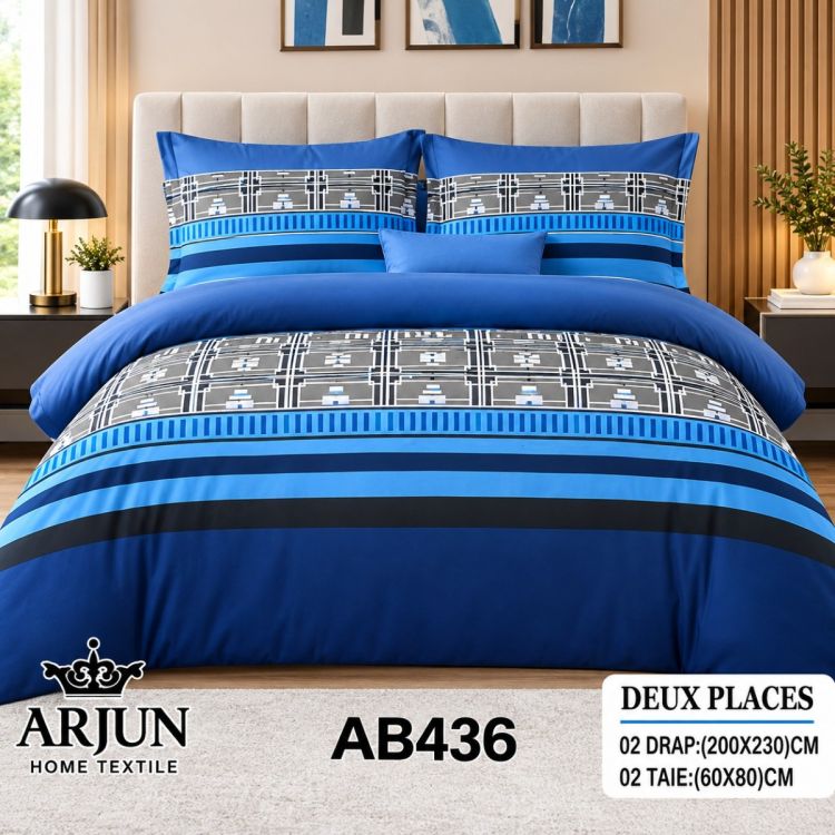 Drap - AB436 - 200 x 230 cm - 2 draps - 2 Taies D'oreiller - 2 places - 100% coton - Multicolor