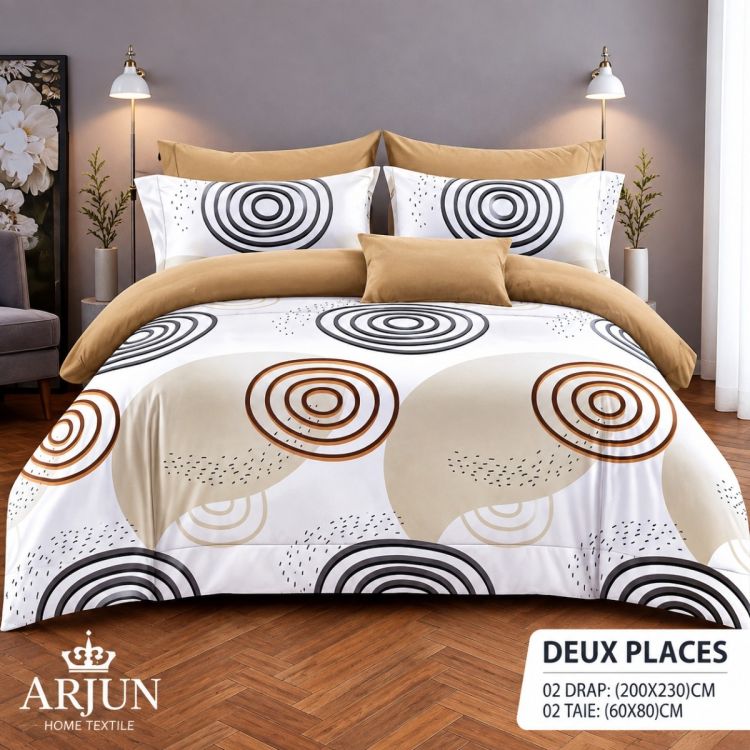 Drap - 321 - 200x230 cm - 2 draps - 2  Taies D'oreiller - 2 places - 100% coton - Multicolore | Glotelho Cameroun 