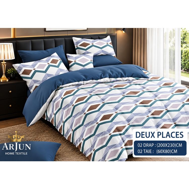 Drap - AB259 - 200x230 cm - 2 draps - 2 Taies D'oreiller - 2 places - 100% coton - Multicolore