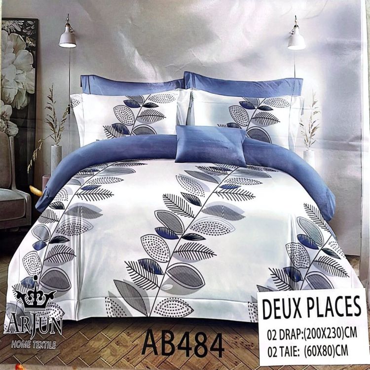 Drap - AB484 - 200 x 230 cm - 2 draps - 2 Taies D'oreiller - 2 places - 100% coton-Multicolore