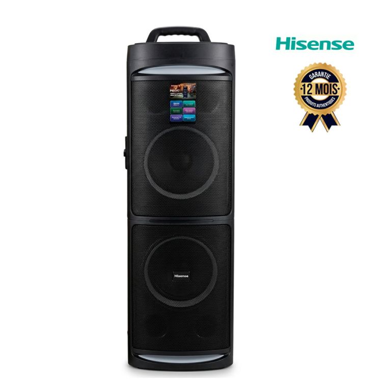 Enceinte de Fête Bluetooth – Hisense HP600 – 500W Max - 2.0 Canaux (Woofer + Tweeter) - Mode DJ & Karaoké - Effets Bass Boost - Jeux de Lumière LED Dynamiques - Bluetooth Pair Play - Garantie 12 mois