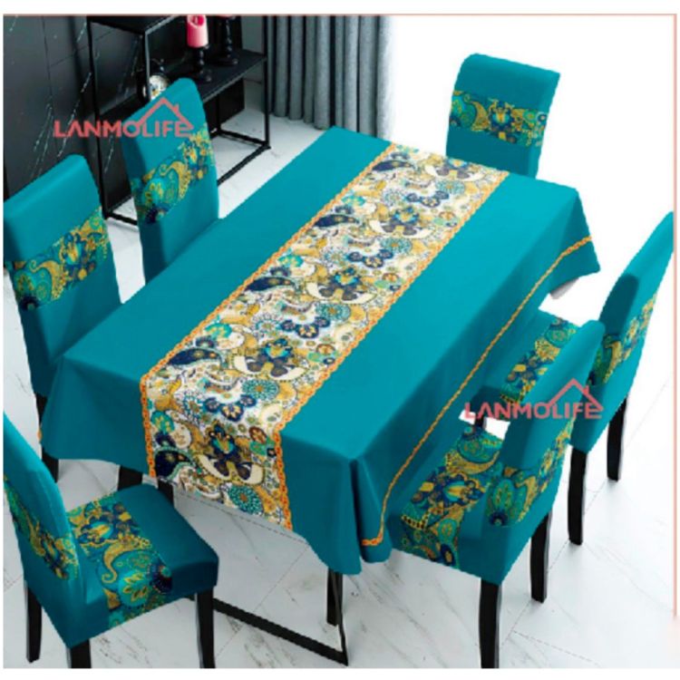 Ensemble de 6 housses de chaises + une nappe de table de salle à manger en polyester -  152cm × 228cm - Motif fleuri