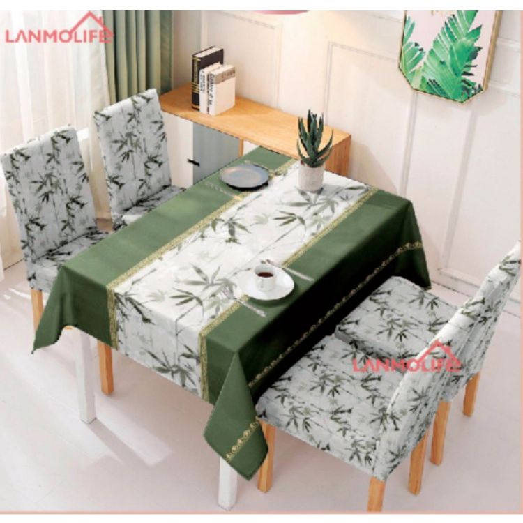 Ensemble de 6 housses de chaises + une nappe de table de salle à manger en polyester -  152cm × 228cm - Coloris Rouge