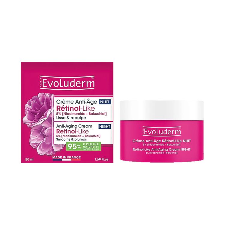 Evoluderm - Crème Anti-Âge Nuit Rétinol-Like - Niacinamide Végétale  - Lisse & Repulpe - 50ml