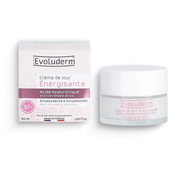 Evoluderm - Crème de Jour Énergisante Antioxydante & Anti-Pollution - Acide hyaluronique &  Baie de goji - 50ml