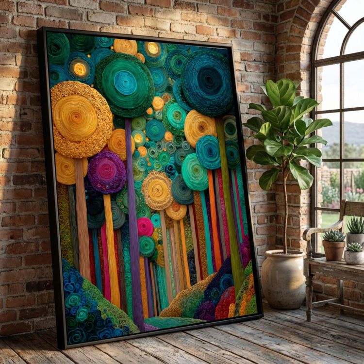 Tableau Décoratif Mural - Forêt Abstraite Fantaisiste Multicolore