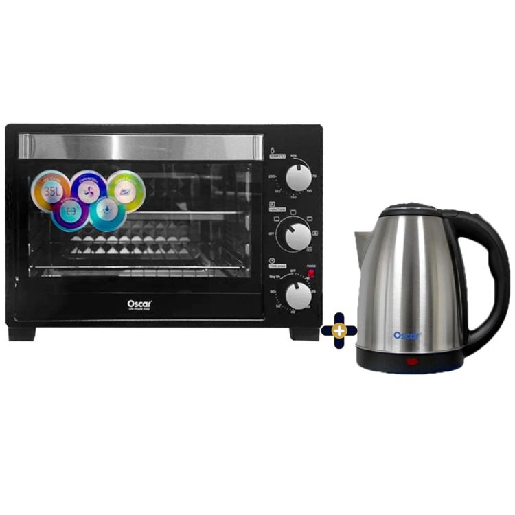 Electric oven with grill and rotisserie - Oscar - OSC-FEMC35 - 1500 watts - 35 Litres + Stainless steel kettle - 1500W - 2L| Glotelho Cameroon