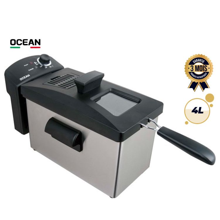 Friteuse à Huile OCEAN 4L - OCDF2840 - 2750W - 200°C - Thermostat Réglable - Cuve Inox - Couvercle Amovible - Filtre Anti-odeur - Argent/Noir - Garantie 3 mois